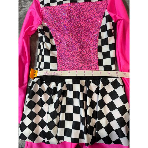 Revolution Costumes Dance‎ Checkered Hot Pink Shorts Long Sleeve Zip Skirt - Picture 4 of 8